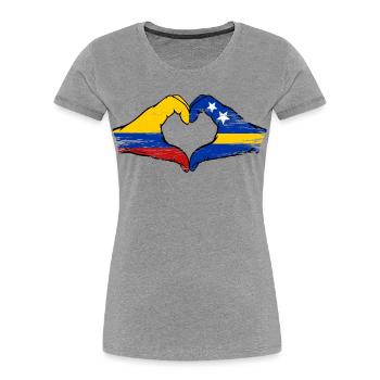 Colombia Curacao flag hands heart shape used - Women's Premium Organic T-Shirt - heather grey - Front - Mia (176cm)