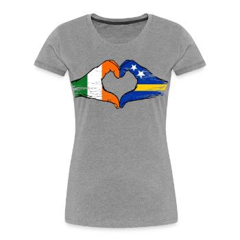 Irland Curacao Flagge Hände Herzform used - Frauen Premium Bio T-Shirt - Grau meliert - Vorne - Mia (176cm)