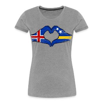 Iceland Curacao Flag Hands Heart Shape Used - Women's Premium Organic T-Shirt - heather grey - Front - Mia (176cm)