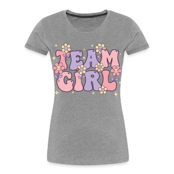 Révélation du sexe : équipe fille baby shower Maman Papa - T-shirt bio Premium Femme - gris chiné - Devant - Mia (176cm)
