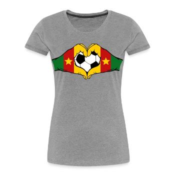Drapeau du Cameroun, mains, forme de cœur - T-shirt bio Premium Femme - gris chiné - Devant - Mia (176cm)
