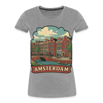 Badge autocollant vintage de voyage des canaux d’Amsterdam - T-shirt bio Premium Femme - gris chiné - Devant - Mia (176cm)