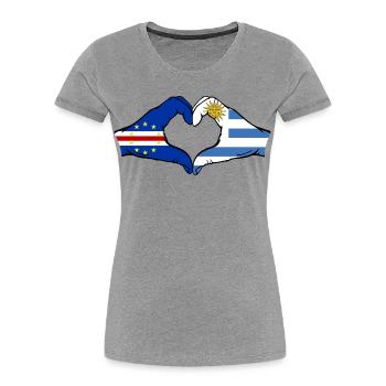 Cap-Vert Drapeau de l’Uruguay Mains en forme de cœur - T-shirt bio Premium Femme - gris chiné - Devant - Mia (176cm)