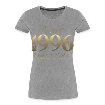 Cadeau pour le 30e anniversaire Millésime de juillet 1996 - T-shirt bio Premium Femme - gris chiné - Devant - Mia (176cm)