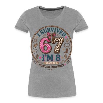 Anniversaire 8 Ans Fille Western Cowboy Cadeau - T-shirt bio Premium Femme - gris chiné - Devant - Mia (176cm)