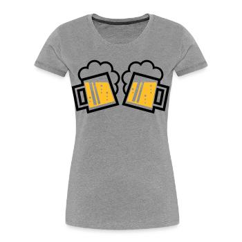 2 Bayrische Bierkrüge Prosten (Bier Maßkrüge / 2C) - Frauen Premium Bio T-Shirt - Grau meliert - Vorne - Mia (176cm)