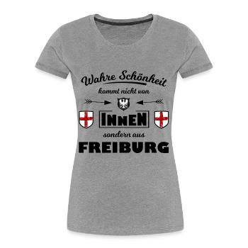 Freiburg Fans - Frauen Premium Bio T-Shirt - Grau meliert - Vorne - Mia (176cm)