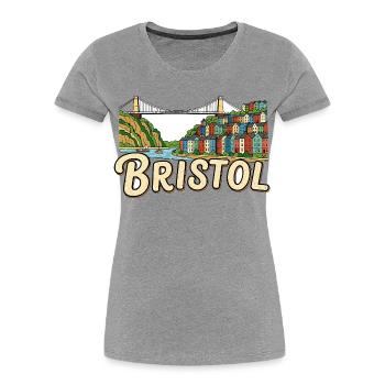 Autocollant rétro pour pont suspendu Bristol Clifton - T-shirt bio Premium Femme - gris chiné - Devant - Mia (176cm)