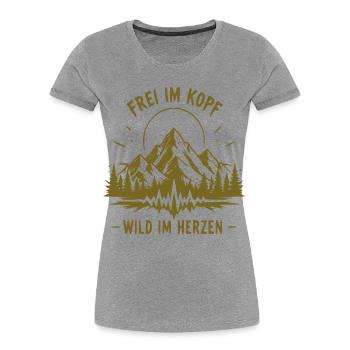 Frei im Kopf, Wild im Herzen - Frauen Premium Bio T-Shirt - Grau meliert - Vorne - Mia (176cm)