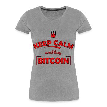 Restez calme Bitcoin Print - T-shirt bio Premium Femme - gris chiné - Devant - Mia (176cm)