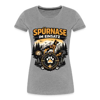 Spürnase im Einsatz Rettungshund - Frauen Premium Bio T-Shirt - Grau meliert - Vorne - Mia (176cm)