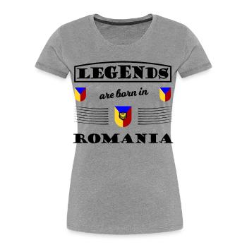 Dreifarbiges Rumänien Wappenmotiv - Frauen Premium Bio T-Shirt - Grau meliert - Vorne - Mia (176cm)