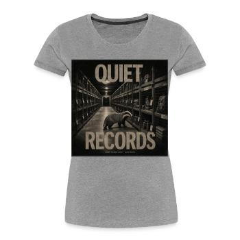 Quiet Records Badger Mystery Vintage Animal Crime - T-shirt bio Premium Femme - gris chiné - Devant - Mia (176cm)