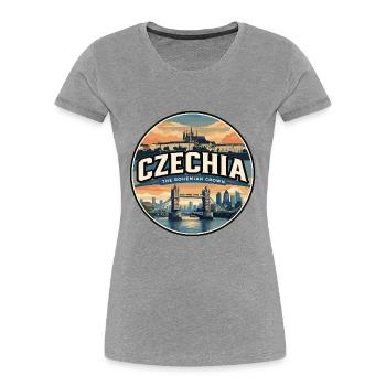 Retro Czechia Charles Bridge Badge Travel Poster - Women's Premium Organic T-Shirt - heather grey - Front - Mia (176cm)