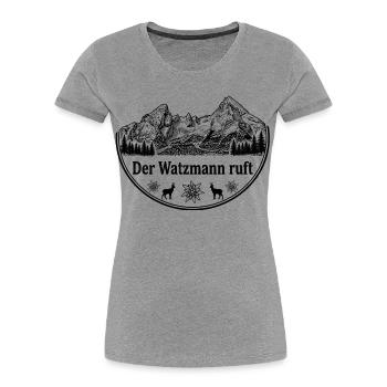 Watzmann T-Shirt – Der Watzmann ruft – Berg-Design - Frauen Premium Bio T-Shirt - Grau meliert - Vorne - Mia (176cm)