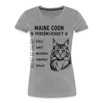 Maine Coon Persönlichkeit - Frauen Premium Bio T-Shirt - Grau meliert - Vorne - Mia (176cm)