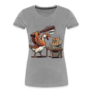 Wütende Gans gegen den PC-Systemfehler - Frauen Premium Bio T-Shirt - Grau meliert - Vorne - Mia (176cm)