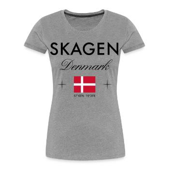 Skagen, Denmark, coordinates, travel, souvenir - Women's Premium Organic T-Shirt - heather grey - Front - Mia (176cm)