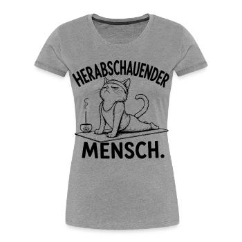 Herabschauender Mensch – Yoga Katze - Frauen Premium Bio T-Shirt - Grau meliert - Vorne - Mia (176cm)