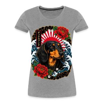 Dackel im japanischen Irezumi Tattoo Stil - Frauen Premium Bio T-Shirt - Grau meliert - Vorne - Mia (176cm)