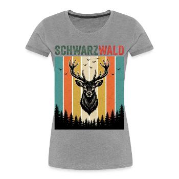 Ein Hirsch im Wald mit Vögel Natur Schwarzwald - Frauen Premium Bio T-Shirt - Grau meliert - Vorne - Mia (176cm)