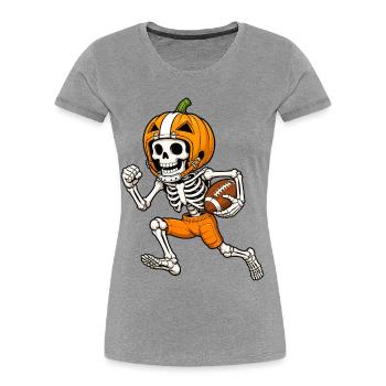 Halloween, America Football, Skeleton - Women's Premium Organic T-Shirt - heather grey - Front - Mia (176cm)