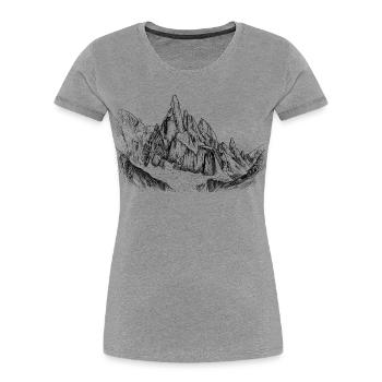 Silhouette du Cerro Torre | Conception du Sommet de la Patagonie - T-shirt bio Premium Femme - gris chiné - Devant - Mia (176cm)