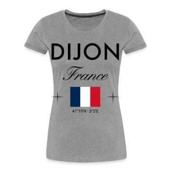 Dijon France Coordinates Souvenir de voyage - T-shirt bio Premium Femme - gris chiné - Devant - Mia (176cm)