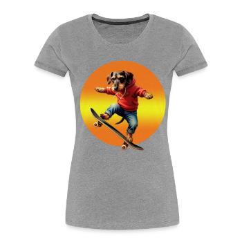 Skater Dachshund Oscar in Hoodie - Women's Premium Organic T-Shirt - heather grey - Front - Mia (176cm)