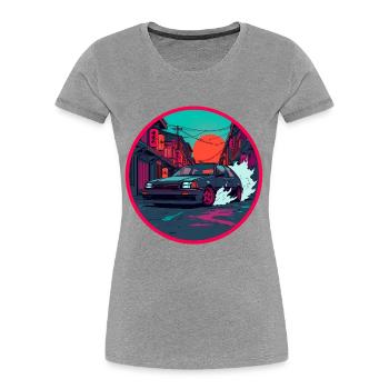 Retro 80er JDM Hatchback Street Race Synthwave-Kunst - Frauen Premium Bio T-Shirt - Grau meliert - Vorne - Mia (176cm)