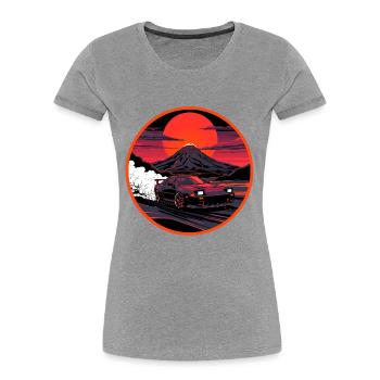 Retro 90er JDM Mt Fuji Smoke Drift Auto-Kunst - Frauen Premium Bio T-Shirt - Grau meliert - Vorne - Mia (176cm)