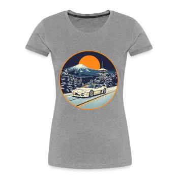 Retro 90er JDM NSX Winter Mt Fuji Pagoda Kunst - Frauen Premium Bio T-Shirt - Grau meliert - Vorne - Mia (176cm)