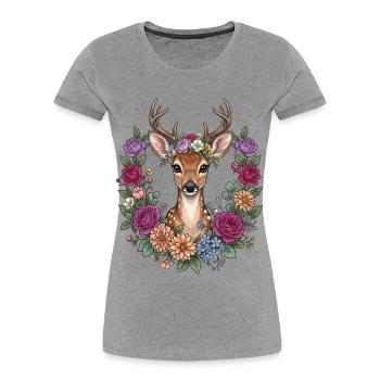 Deer Flowers Folk Festival Traditional Costumes Replacement Gift - Women's Premium Organic T-Shirt - heather grey - Front - Mia (176cm)