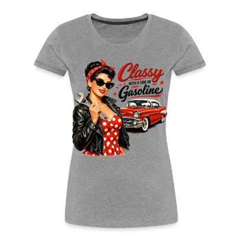 Vintage Pin-Up: Classy with a Side of Gasoline - Women's Premium Organic T-Shirt - heather grey - Front - Mia (176cm)