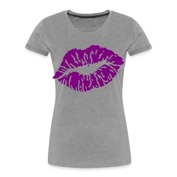 Baiser bouche / Baiser / Baiser / Baiser / Baiser / Amour, Pourpre - T-shirt bio Premium Femme - gris chiné - Devant - Mia (176cm)