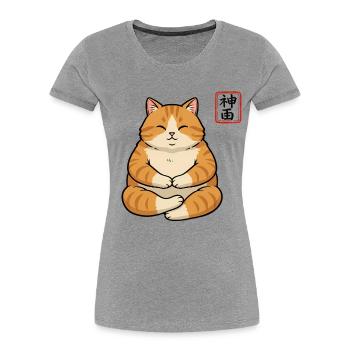 Funny Meditating Cat Yoga Mum Gift - Women's Premium Organic T-Shirt - heather grey - Front - Mia (176cm)