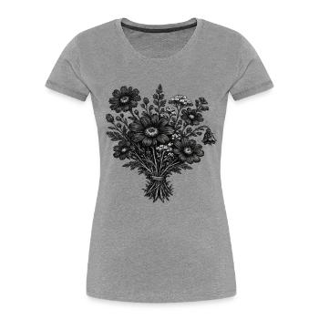 Botanique de linogravure vintage des fleurs sauvages - T-shirt bio Premium Femme - gris chiné - Devant - Mia (176cm)