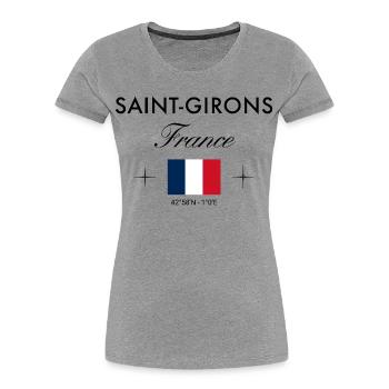 Saint Girons Frankreich Koordinaten Reise Souvenir - Frauen Premium Bio T-Shirt - Grau meliert - Vorne - Mia (176cm)