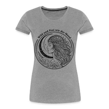 Wild Und Frei Wie Der Mond - Boho Yoga Frau  - Frauen Premium Bio T-Shirt - Grau meliert - Vorne - Mia (176cm)