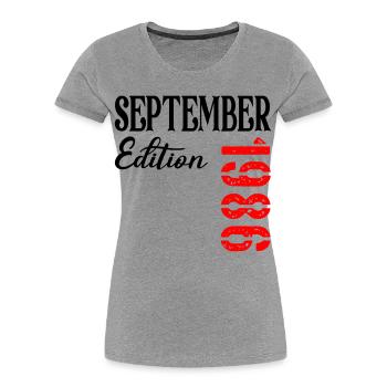 40e anniversaire septembre 1986 - T-shirt bio Premium Femme - gris chiné - Devant - Mia (176cm)