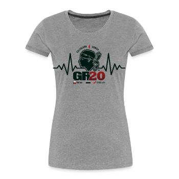 GR20 randonnée Corse trekking - T-shirt bio Premium Femme - gris chiné - Devant - Mia (176cm)