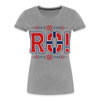 RO! Norvège 2026 Broderie - T-shirt bio Premium Femme - gris chiné - Devant - Mia (176cm)