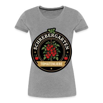 Tomatenliebe Logo aus Schirebergarten - Frauen Premium Bio T-Shirt - Grau meliert - Vorne - Mia (176cm)