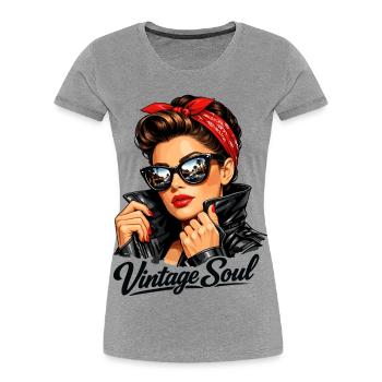 Soul Vintage – Un design stylé de pin-up rockabilly - T-shirt bio Premium Femme - gris chiné - Devant - Mia (176cm)