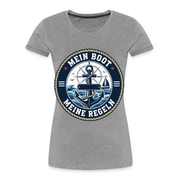Mon bateau, mes règles – Déclaration du capitaine - T-shirt bio Premium Femme - gris chiné - Devant - Mia (176cm)
