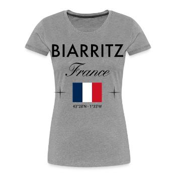 Biarritz France coordonne le souvenir de voyage - T-shirt bio Premium Femme - gris chiné - Devant - Mia (176cm)