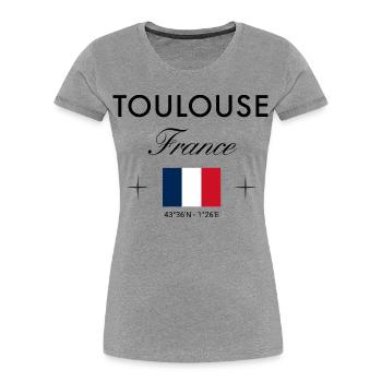 Toulouse Frankreich Koordinaten Reise Souvenir - Frauen Premium Bio T-Shirt - Grau meliert - Vorne - Mia (176cm)