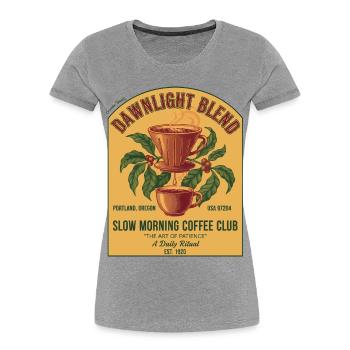Petit-déjeuner Café Dawnlight Blend Slow Morning Club - T-shirt bio Premium Femme - gris chiné - Devant - Mia (176cm)