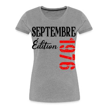 France 50e Anniversaire Septembre 1976 - T-shirt bio Premium Femme - gris chiné - Devant - Mia (176cm)