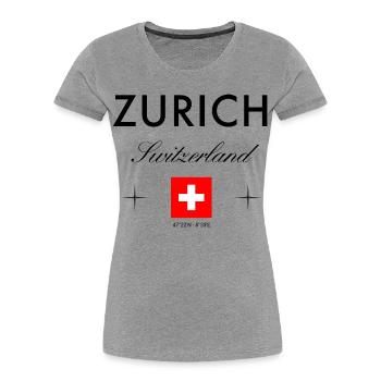 Zurich, Suisse Coordonnées Souvenir de voyage - T-shirt bio Premium Femme - gris chiné - Devant - Mia (176cm)